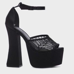dolls kill widow goth night crawler spiderweb satin heels